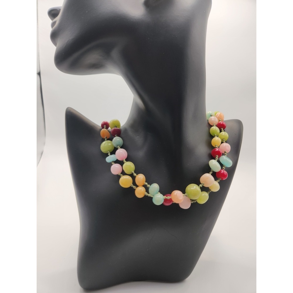 Multicolor Semi Precious Stone Hand Knotted‎ Bead Necklace 36 Inch Broken Repair